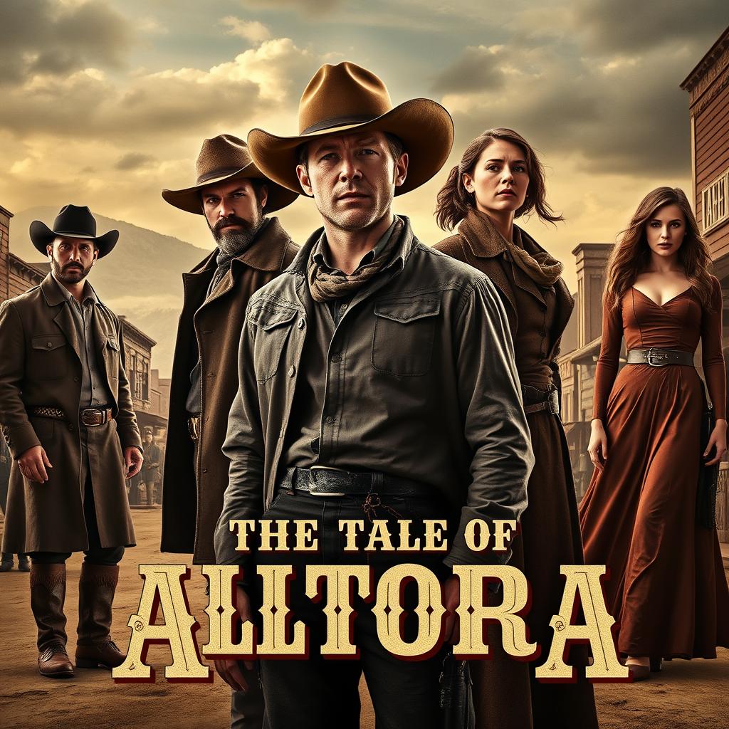 A captivating poster for the movie "The Tale of Altora," set in an 1884 Colorado town