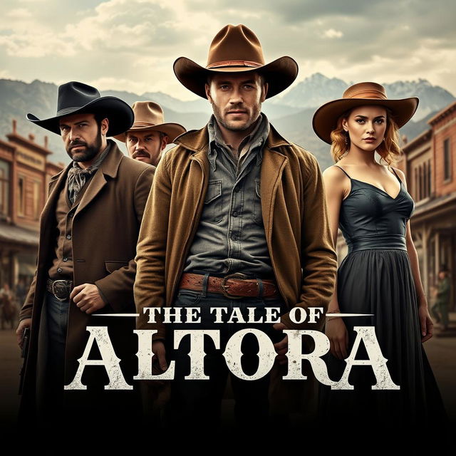 A captivating poster for the movie "The Tale of Altora," set in an 1884 Colorado town