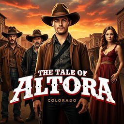 A captivating poster for the movie "The Tale of Altora," set in an 1884 Colorado town