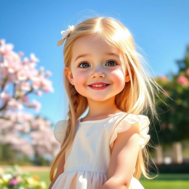 A cute girl with an endearing smile, wearing a pastel-colored dress