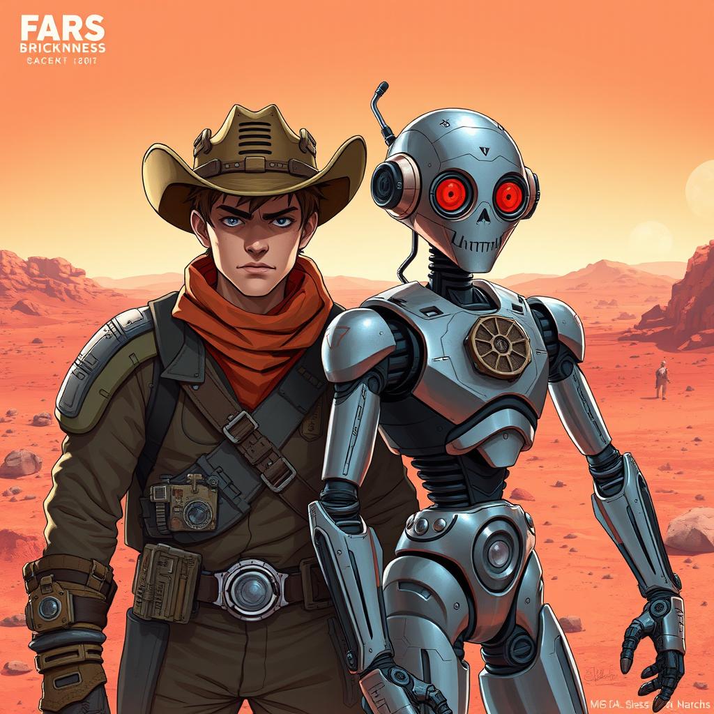 A dynamic concept art scene for the space western story 'Farsickness', set on Mars