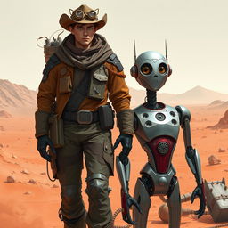 A dynamic concept art scene for the space western story 'Farsickness', set on Mars