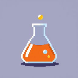 very simple pixel art of a chemistry theme, featuring a single flask with a colorful liquid