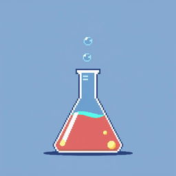 very simple pixel art of a chemistry theme, featuring a single flask with a colorful liquid