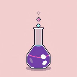 very simple pixel art of a chemistry theme, featuring a single flask with a colorful liquid