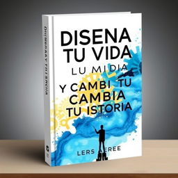 A captivating book cover design titled "Diseña Tu Vida y Cambia Tu Historia", featuring an inspirational and transformative theme