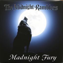 An evocative music album cover featuring a lone wolf howling at a full moon