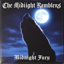 An evocative music album cover featuring a lone wolf howling at a full moon