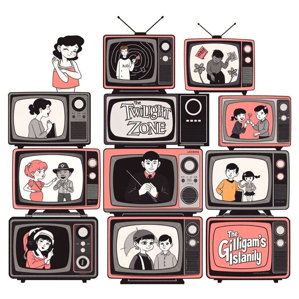 A nostalgic illustration featuring classic 1960s TV shows