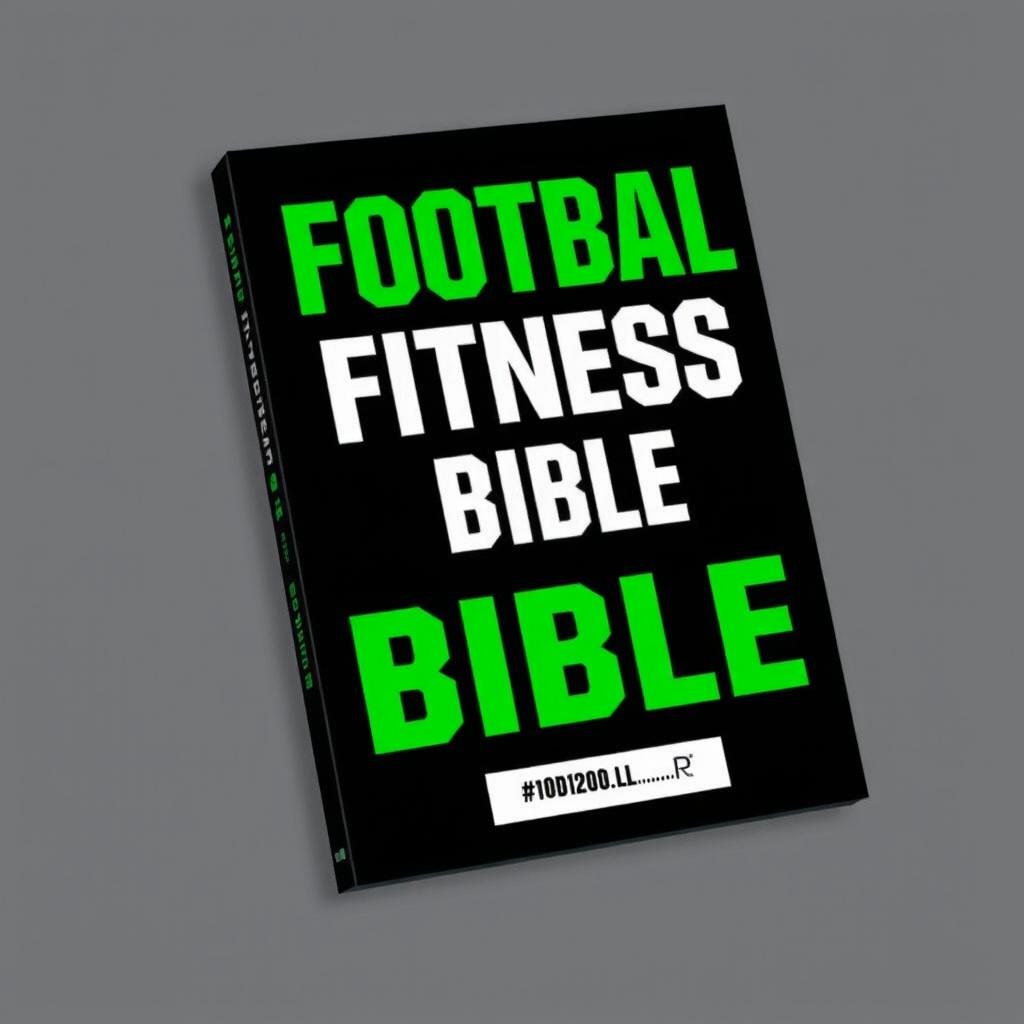 A book cover for "Football Fitness Bible" with a black background and text in white and green