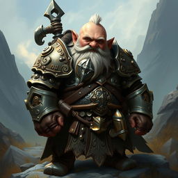 A dwarf warrior from a fantasy world, clad in intricately detailed armor that reflects both functionality and the artistry of craftsmanship