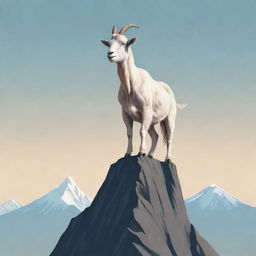 Illustration of a goat standing proudly on top of a mountain peak, signifying the concept of 'Greatest of all time'.