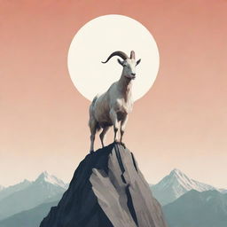 Illustration of a goat standing proudly on top of a mountain peak, signifying the concept of 'Greatest of all time'.