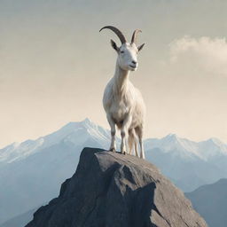 Illustration of a goat standing proudly on top of a mountain peak, signifying the concept of 'Greatest of all time'.