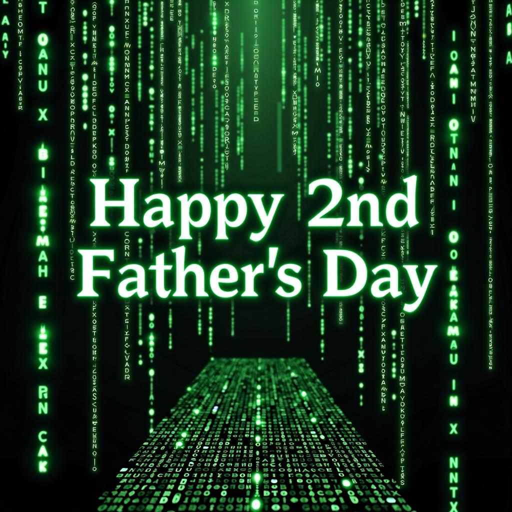 A card with the text 'Happy 2nd Father’s Day', featuring a computer and coding theme