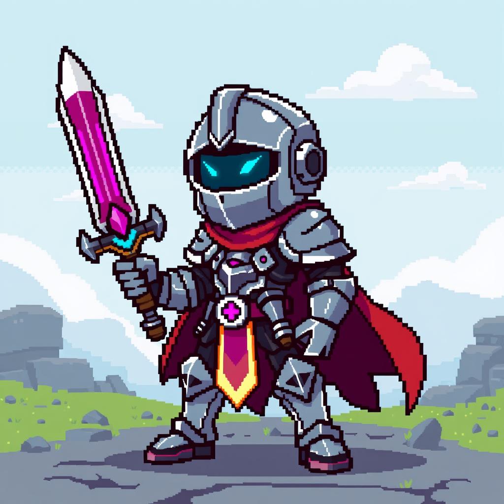 A cool pixelated character inspired by the art style of the game Soul Knight