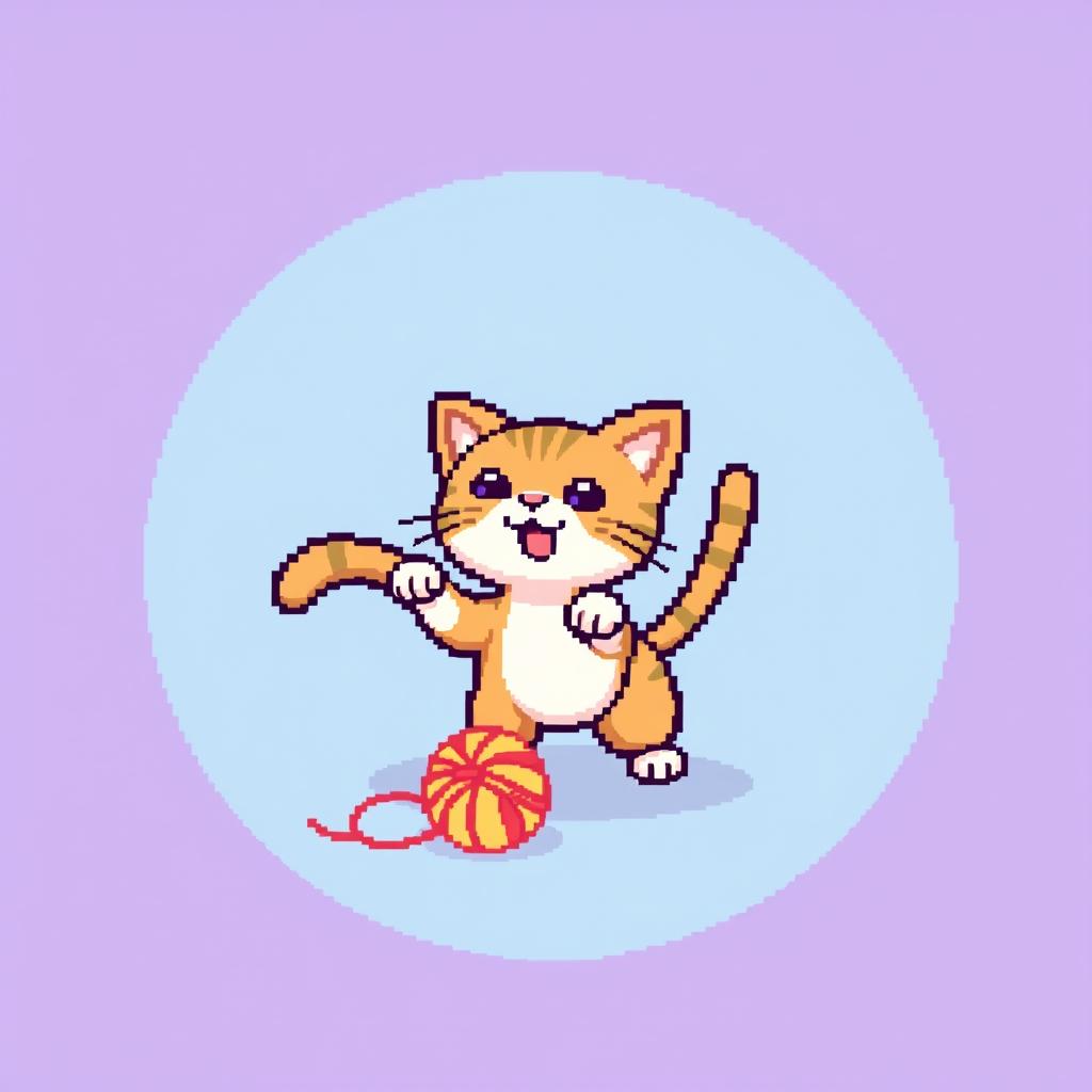 A pixel art animation of an adorable and playful cat