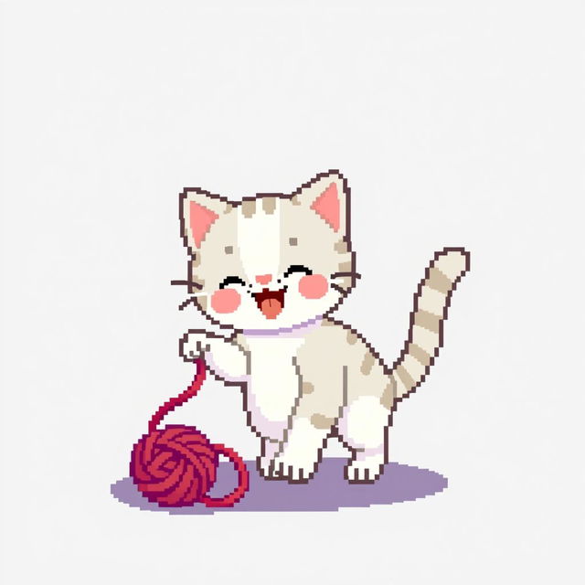 A pixel art animation of an adorable and playful cat