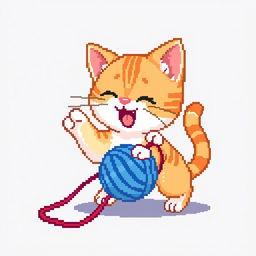 A pixel art animation of an adorable and playful cat