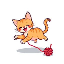 A pixel art animation of an adorable and playful cat