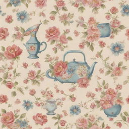 A coquette style pattern showcasing a mix of elegant fashion items, vintage accessories and charming floral motifs