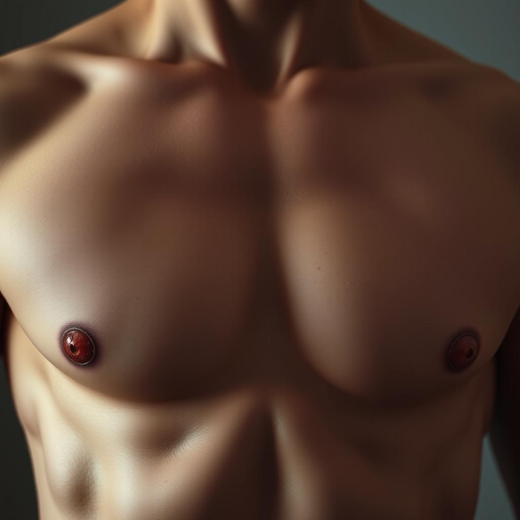 A close-up artistic representation of the human chest area, focusing on the detailed curvature and muscle tone