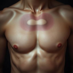 A close-up artistic representation of the human chest area, focusing on the detailed curvature and muscle tone