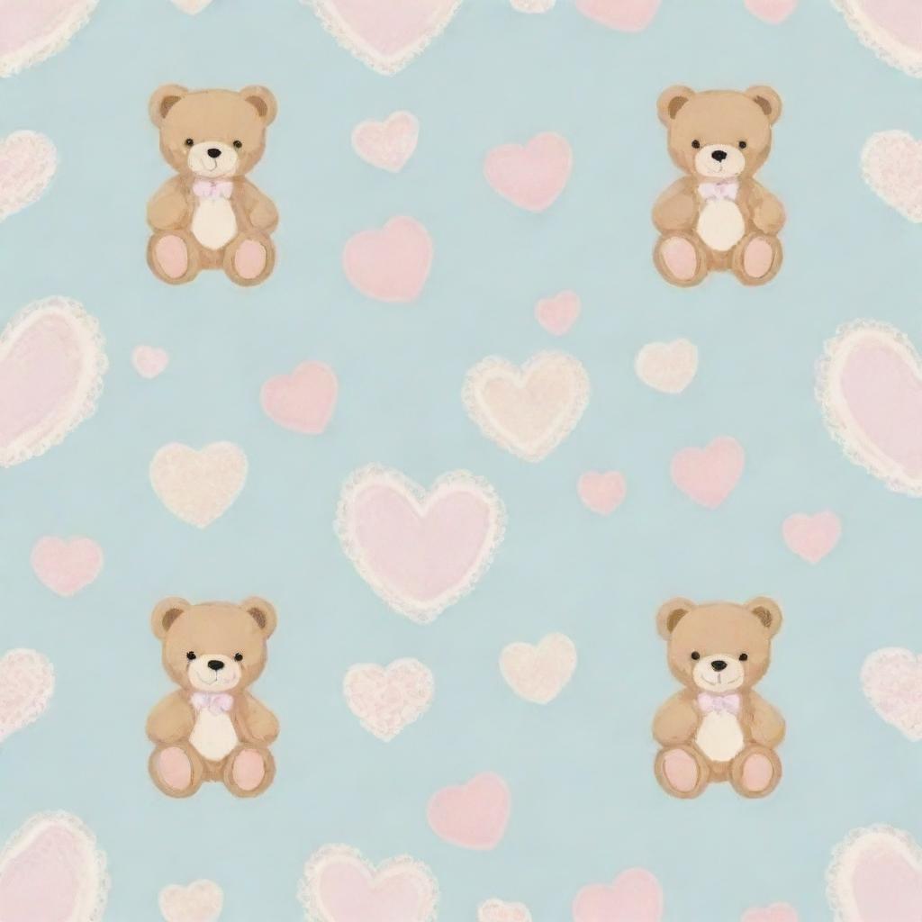 A delicate pattern featuring popular baby motifs, such as teddy bears, rattles, and hearts in soft pastel colors