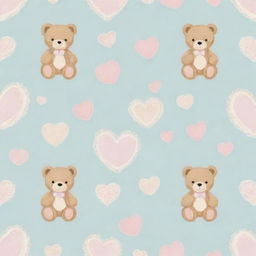 A delicate pattern featuring popular baby motifs, such as teddy bears, rattles, and hearts in soft pastel colors