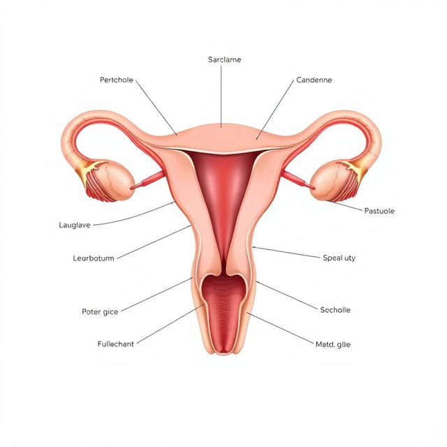 A detailed and educational anatomical illustration of the female reproductive system, focusing on the intricate details to provide a clear understanding of each part