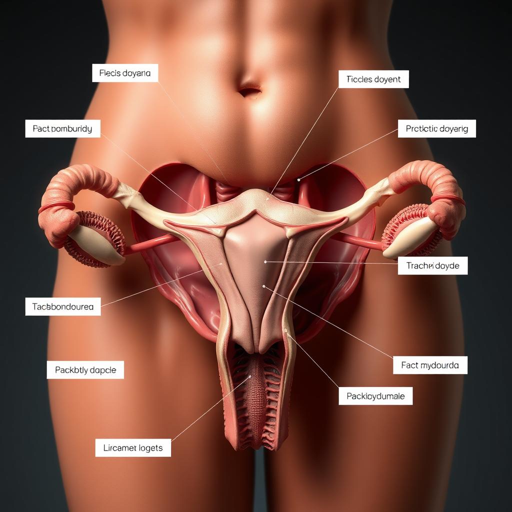 A highly realistic and detailed anatomical photograph of the female reproductive system, created for educational purposes