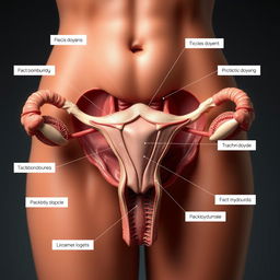 A highly realistic and detailed anatomical photograph of the female reproductive system, created for educational purposes