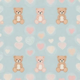 A delicate pattern featuring popular baby motifs, such as teddy bears, rattles, and hearts in soft pastel colors