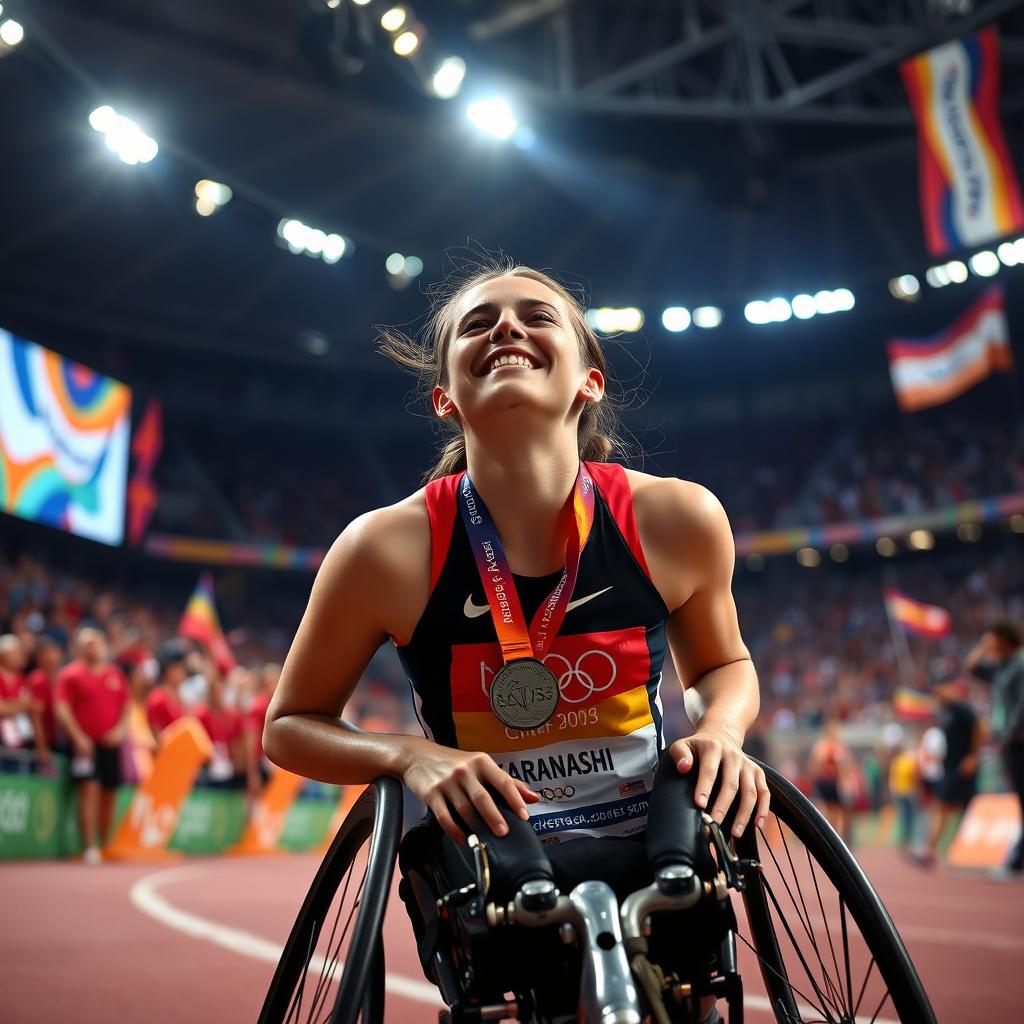 A powerful and inspiring scene capturing Susannah Scaroni, a Tekoa native, as she wins her third Paralympic medal, this time a silver, in the women's 5,000-meters race