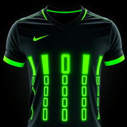 A black football jersey featuring vertical neon green stripes in the form of binary numbers