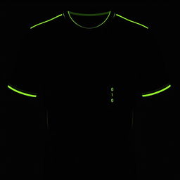 A black football jersey featuring four vertical neon green stripes designed in the form of small binary numbers