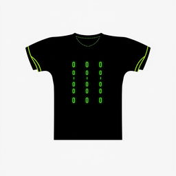 A black football jersey featuring four full-height vertical stripes on the front, each crafted from tiny neon green binary numbers, specifically composed only of 0's and 1's