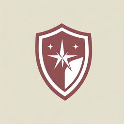 A maroon and white logo for an emergency response team, filled with charisma, grit, and alertness. Featuring a stylized shield, compass, and lightning bolt symbols embodying protection, guidance, and swift action.