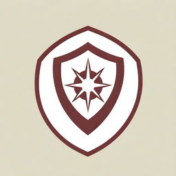 A maroon and white logo for an emergency response team, filled with charisma, grit, and alertness. Featuring a stylized shield, compass, and lightning bolt symbols embodying protection, guidance, and swift action.