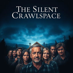 A captivating poster for the movie "The Silent Crawlspace," portraying a remote mountain cabin under a foreboding night sky