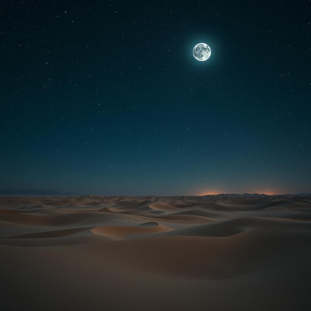 A vast desert under a starry night sky, with the bright planet Venus shining prominently as the Evening Star