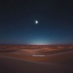 A vast desert under a starry night sky, with the bright planet Venus shining prominently as the Evening Star