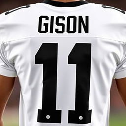 A white football jersey featuring the player's name "GISON" on the back in bold black capital letters