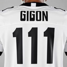 A white football jersey featuring the player's name "GISON" on the back in bold black capital letters