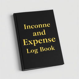 A landscape-oriented book cover with a black background, featuring the title 'Income and Expense Log Book' in luxurious gold fonts