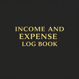 A4 landscape book cover, matte black background with gold title font that elegantly spells 'Income and Expense Log Book', minimalist and professional design