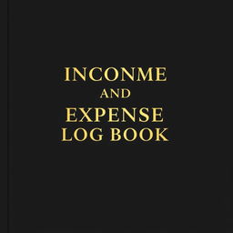 A4 landscape book cover, matte black background with gold title font that elegantly spells 'Income and Expense Log Book', minimalist and professional design