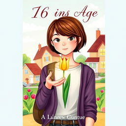 A book cover featuring a 16-year-old teenager with brown hair, delivering a single tulip