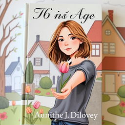 A book cover featuring a 16-year-old teenager with brown hair, delivering a single tulip