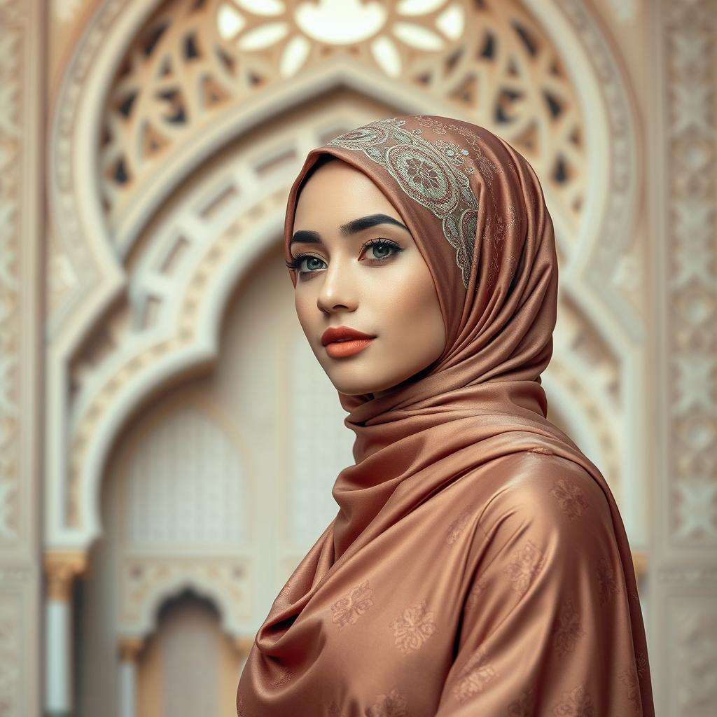 A beautiful and elegant Muslim woman, with a sophisticated and graceful demeanor